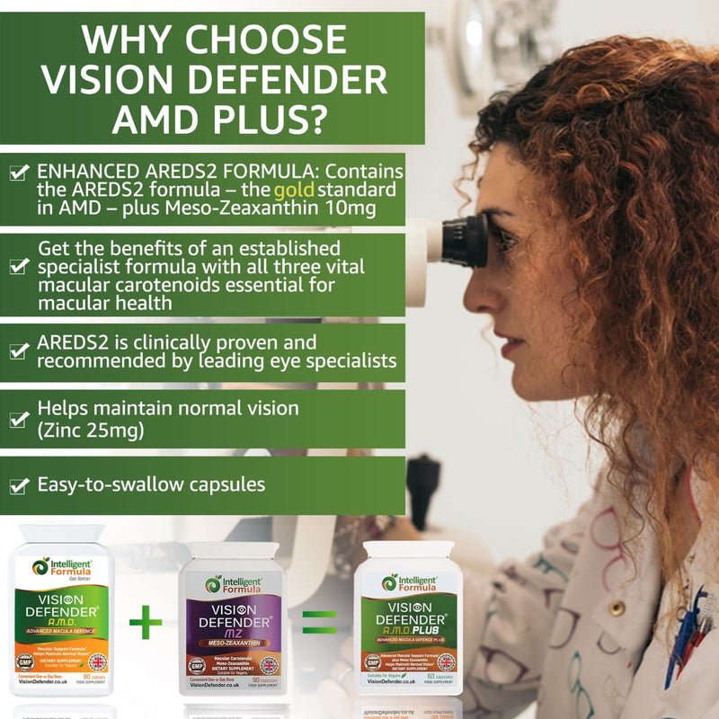 Vision Defender Plus Eye Supplement: AREDS2 Formula Vitamins, Minerals (Lutein, Zinc) Enhanced with Meso-Zeaxanthin for Complete Eyes/Eyesight Health Care & Support. 60 Easy-to-Swallow Vegan Capsules - BeesActive Australia