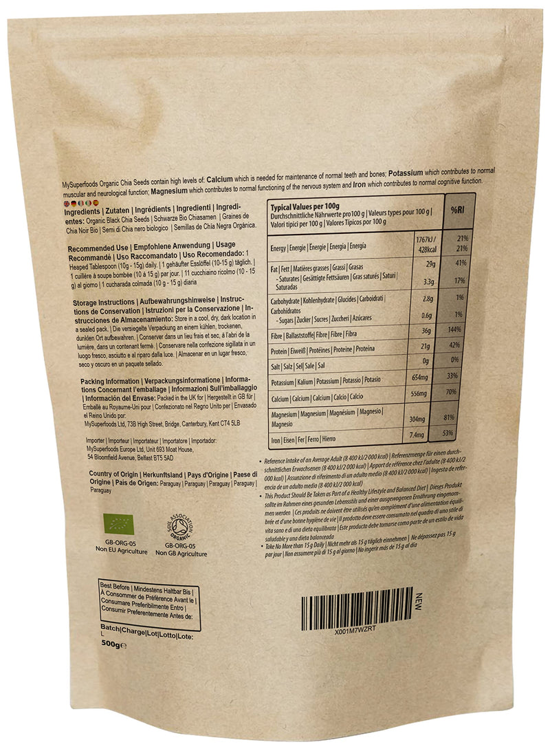 MySuperfoods Organic Chia Seeds 500g, Natural Source of Omega-3 & Protein 500 g (Pack of 1) - BeesActive Australia