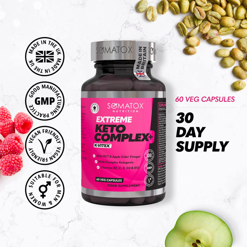 Extreme Keto Complex Max – K-Vitex™ Advanced Ketogenic Formula for Weight Loss - Fat Burner Diet Pills | Apple Cider Vinegar, MCT, Vitamins B12, B2, C, E & D3 – 30 Day Supply/Vegan Capsules - BeesActive Australia
