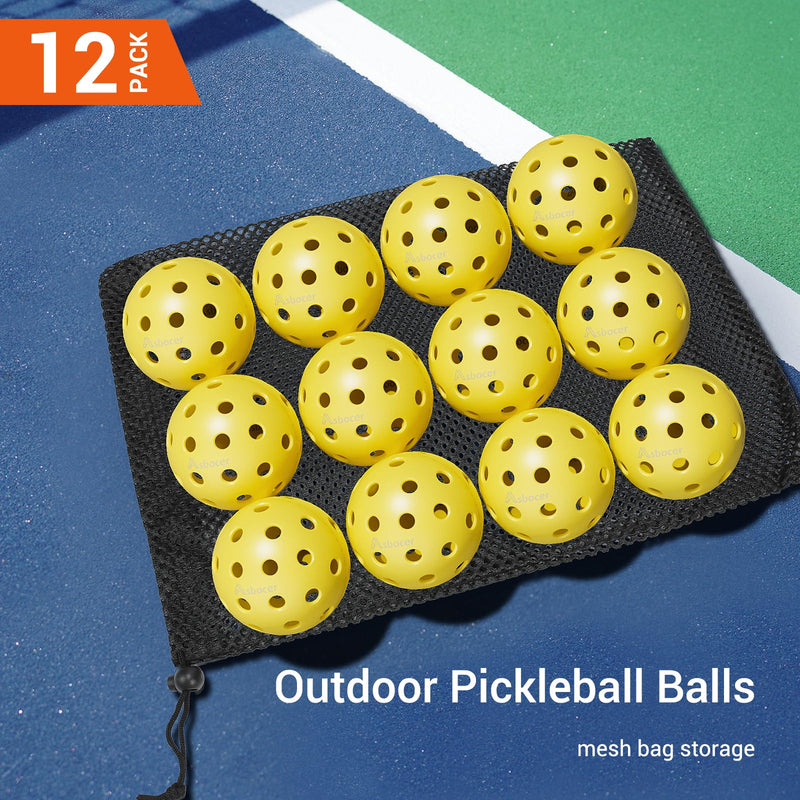 Asbocer Pickleball Balls, USAPA Approved Pickleballs, 12-Pack 40 Holes Outdoor Pickleball Balls with Mesh Bag, High Elasticity & Durable Yellow Pickle Balls for All Style Pickleball Paddles - BeesActive Australia