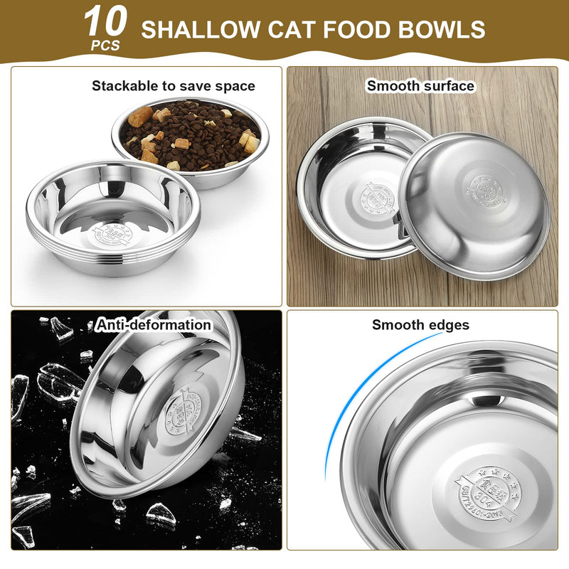 10 Pcs Shallow Cat Food Bowls Replacement Stainless Steel Cat Bowls Whisker Relief Cat Bowls for Elevated Stand Metal Cat Dishes Dishwasher Safe 5.5'' Basic Bowls for Cat - BeesActive Australia