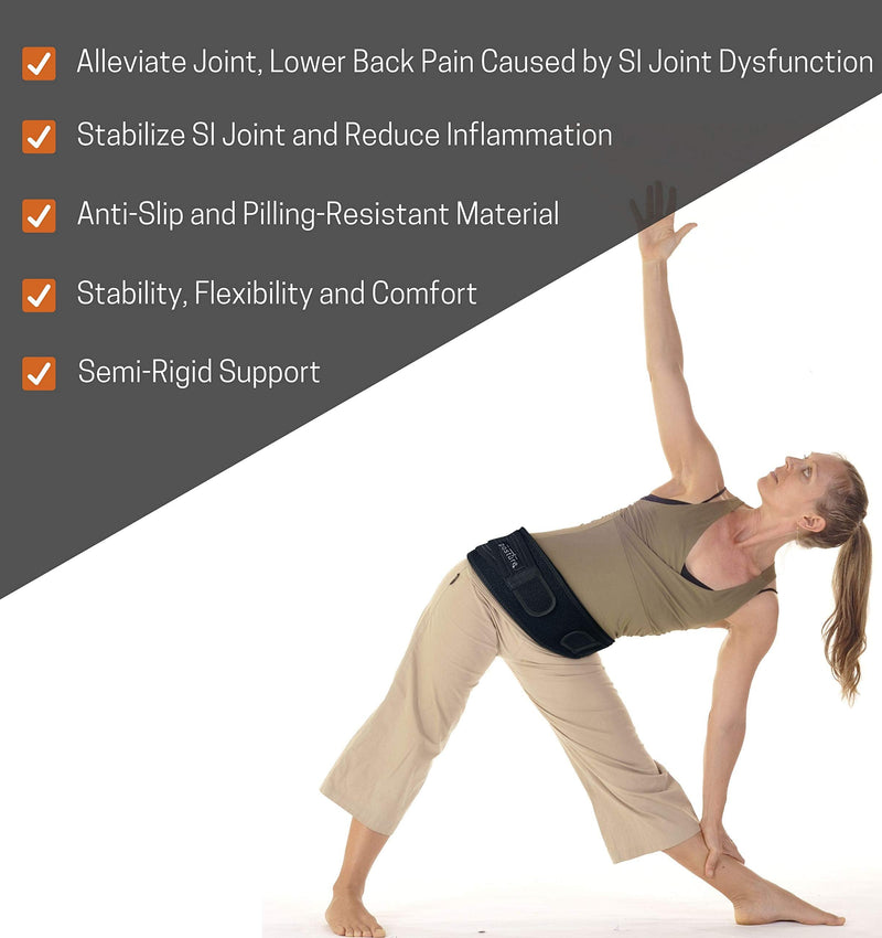 Vriksasana Sacroiliac Hip Belt for Women and Men That Alleviates Sciatic, Pelvic, Lower Back, Leg and Sacral Nerve Pain Caused by Si Joint Dysfunction| Trochanter Brace (Regular, Black) Regular (Hip Size 32"- 45") - BeesActive Australia