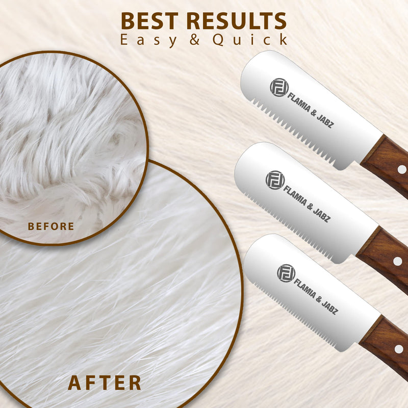 FLAMIA & JABZ Professional Dog Grooming Hand Stripping Knife, Stripper Trimmer Tool, Red Meranti Wooded Handle Non Slip Grip with Tripping Stainless Steel Blade Right Handed 3 Piece Pack - BeesActive Australia