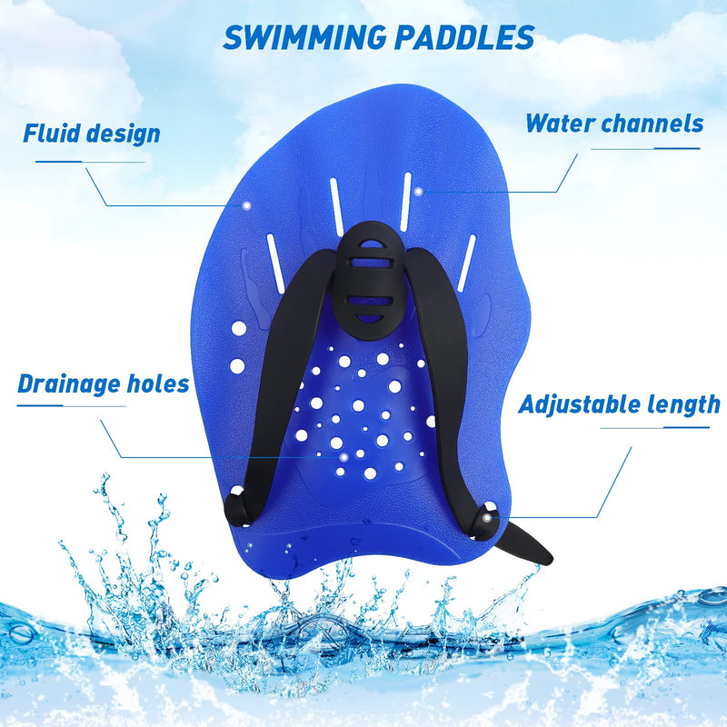 Swim Paddles for Lap Swimming, Swim Training Hand Paddles with Adjustable Straps, Swimming Equipment for Women Men Children (1 Pair) blue - BeesActive Australia
