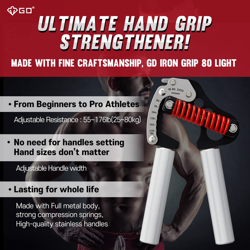 GD Iron Grip Hand Grip Strengthener (Adjustable Hand Grips for Strength Training) Wrist and Forearm Strength Trainer 1. IG 80 Light (55~176lbs) - BeesActive Australia