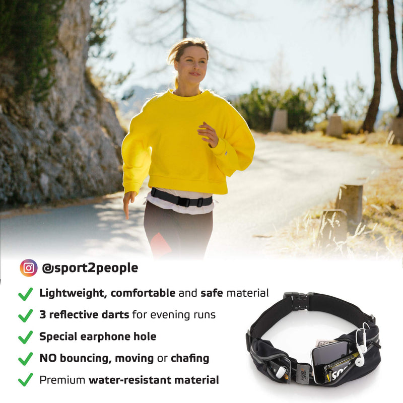 [AUSTRALIA] - Sport2People Running Pouch Belt, USA Patented, Runner Waist Pack iPhone X 7 8 10 11 for Men and Women (Black) 