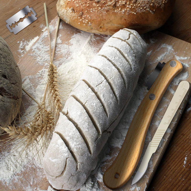 Bread Lame Knife with 10 Pieces Replaceable Blades Wooden Handle Lame Slashing Tool and 2 Pieces Dough Scoring Knife with Protective Cover for Making Bread Tool (Classic Style) Classic Style - BeesActive Australia