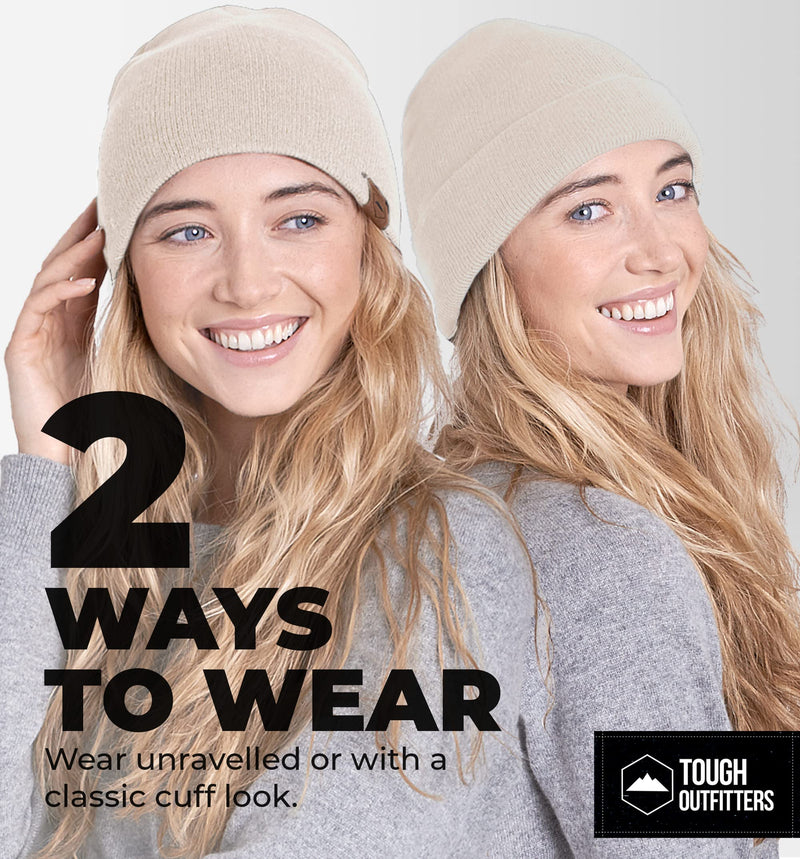 Knit Beanie Winter Hats for Men and Women - Warm, Soft & Stretchy Daily Ribbed Toboggan Cap for Cold Weather Beige - BeesActive Australia