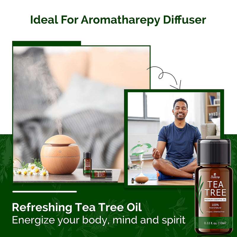 Kanzy Organic Tea Tree Essential Oil 100% Pure Tea Tree Oil for Skin, Hair, Face, Nails Natural Vegan & Undiluted for Aromatherapy & Diffusers - BeesActive Australia
