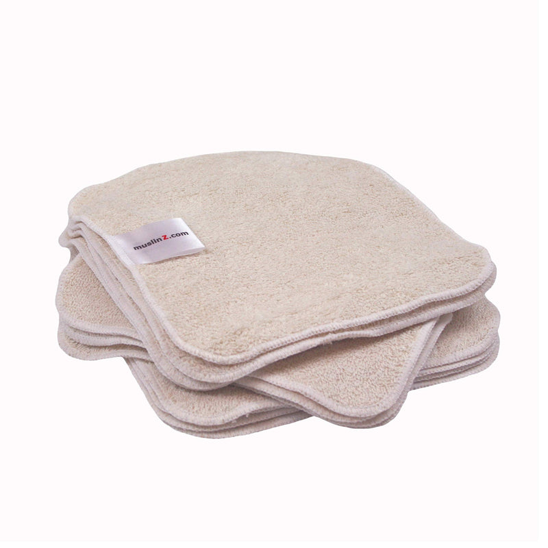MuslinZ 24PK Wipes Bamboo Cotton Terry Wipes 20x20 cms Wash Cloth Washable reuseable Baby Wipes (Natural) - BeesActive Australia
