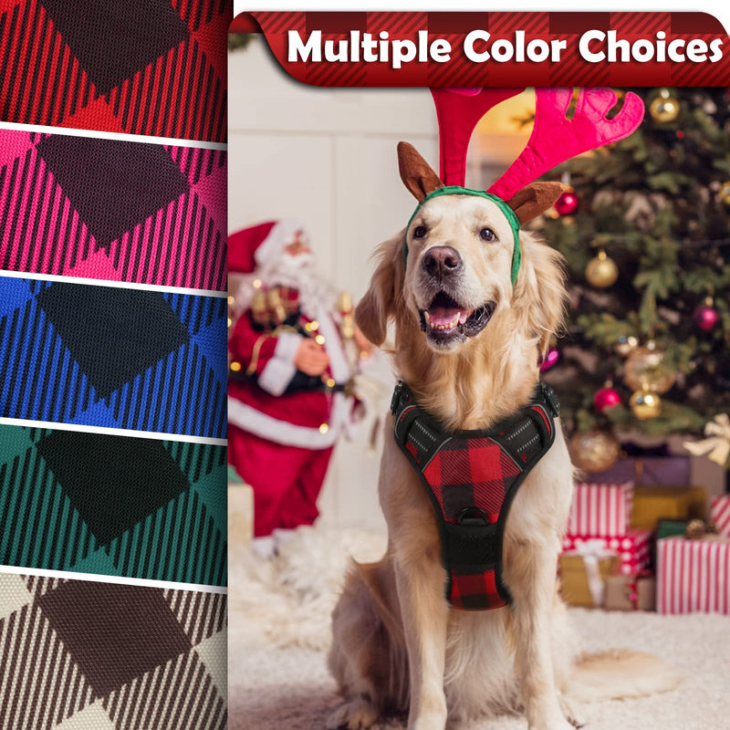 rabbitgoo Dog Harness for Large Dogs No Pull, Adjustable Dog Walking Vest Harness with 2 Leash Clips, Comfort Padded Pet Harness with Handle, Reflective Front Body Harness Buffalo Plaid (Red & Black) - BeesActive Australia