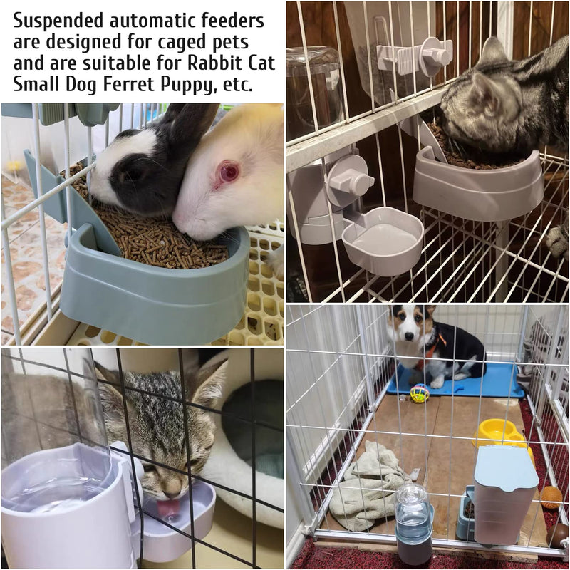 Rabbit Food Water Dispenser Pet Automatic Feeder 2L Food Dispenser 17oz Waterer Small Animal Hanging Bottle Bowl Set for Rabbit Cat Small Dog Ferret Puppy Blue - BeesActive Australia