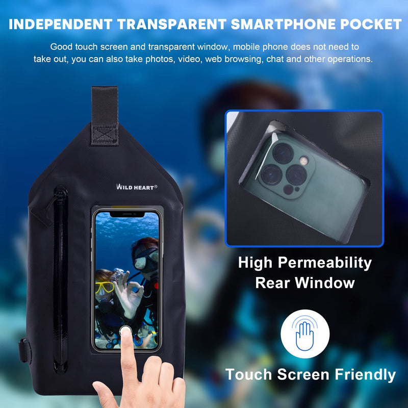 WILD HEART Waterproof sling Bag Pouch Fashion Diving Swimming Pool Beach Underwater Pouch Case Fully Waterproof Sea Fishing Diving Large Capacity Lightweight Bag (black) blak - BeesActive Australia