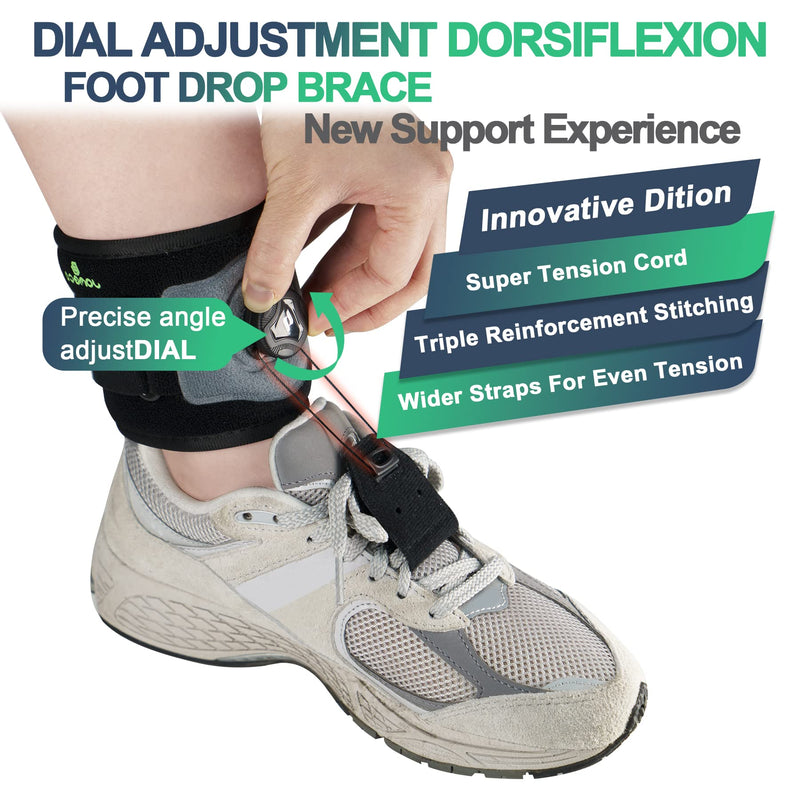 JOMECA Drop Foot Brace with Reel-Adjust Dorsiflexion Drop Foot Support Lifting Up Foot Drop Brace for Walking with Shoes for Foot Drop Cause by ALS,MS,Stroke,Diabetic Neuropathy AFO Fit Women & Men (1, Gray-Black) 1 - BeesActive Australia