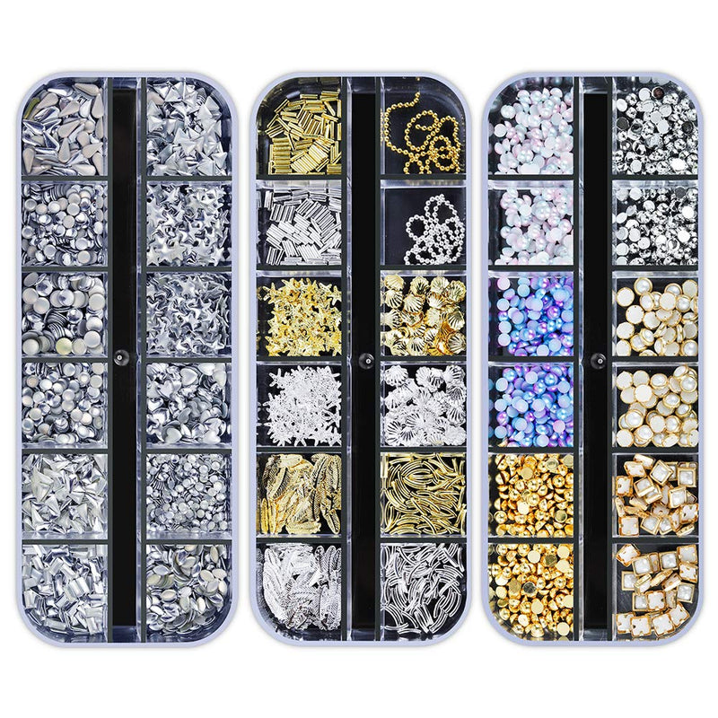 Artdone 12 boxes Nail Rhinestones,Nail Gems Nail Diamonds,Nail Art Studs Nail Crystals Nail Sequins for Nails Kit with 1 Tweezers and 3 Pen for Nail Art Supplies Accessories - BeesActive Australia