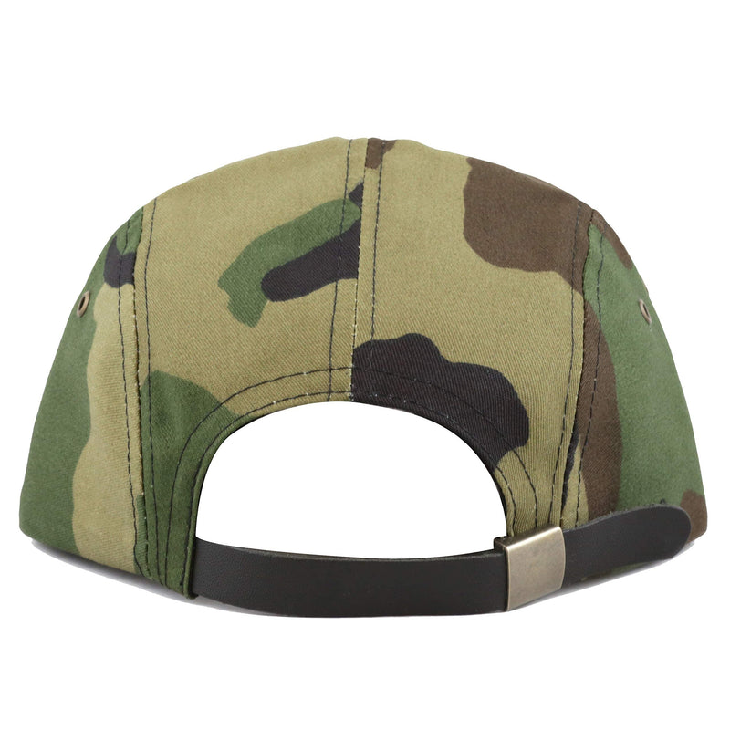 The Hat Depot Made in USA Cotton Twill 5 Panel Flat Brim Genuine Leather Brass Biker Board Cap Camo1 - BeesActive Australia