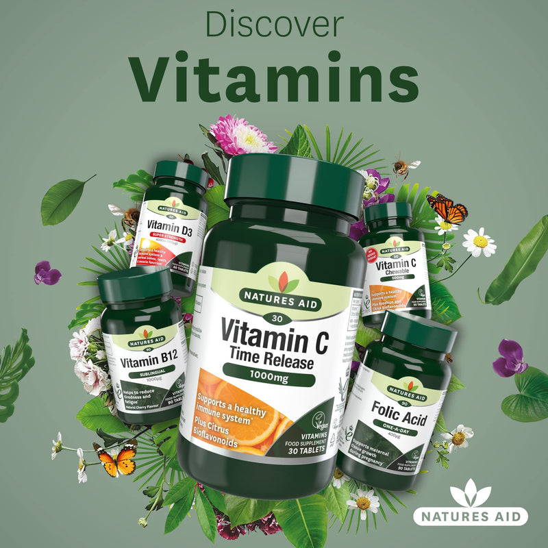 Natures Aid Vitamin C, Time Release 30 Tablets, 1000 mg (with Citrus Bioflavonoids, Slow Release, for the Normal Function of the Immune System, Vegan Society Approved, Made in the UK) Vitamin C Time Release 1000 mg, 30 Tablets - BeesActive Australia