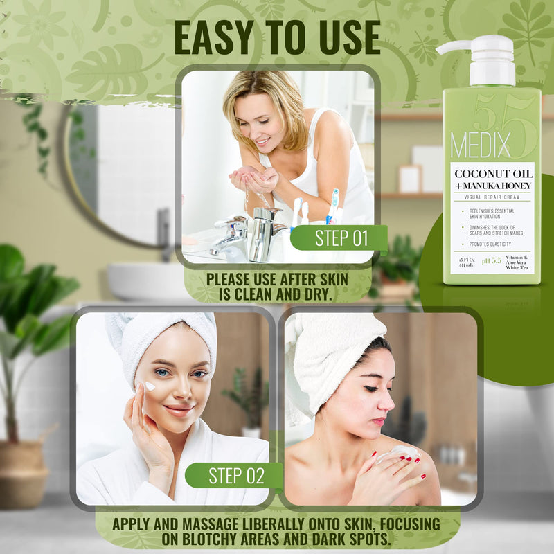MEDIX Coconut Body Lotion + Manuka Honey Cream | Coconut Oil Lotion For Women & Men | Natural Coconut Cream Moisturizer Body Butter Skin Care Balm For Stretch Marks, Cellulite, & Dry Skin, 15 Fl Oz - BeesActive Australia