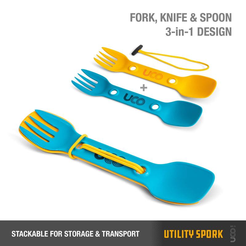 UCO Utility Spork 3-in-1 Combo Spoon-Fork-Knife Utensil, 2-Pack, Gold/Sky Blue - BeesActive Australia