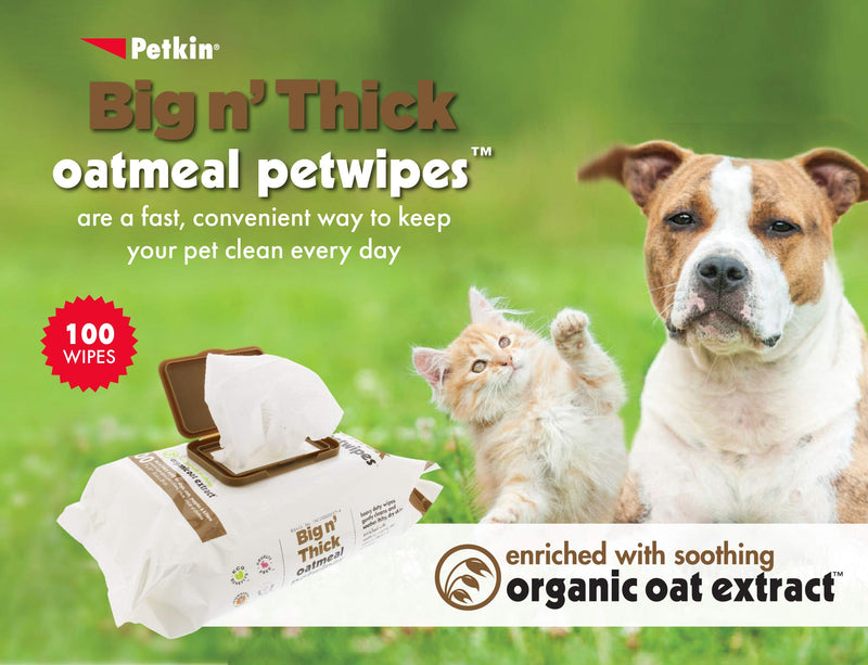 Petkin Oatmeal Pet Wipes for Dogs and Cats (Large Size Wipes, Big n' Thick) – Soothes Itchy, Dry Skin and Cleans Your Pet's Ears, Eyes, Face, Butt, and Body – Various Multipacks Available 200 Wipes - BeesActive Australia