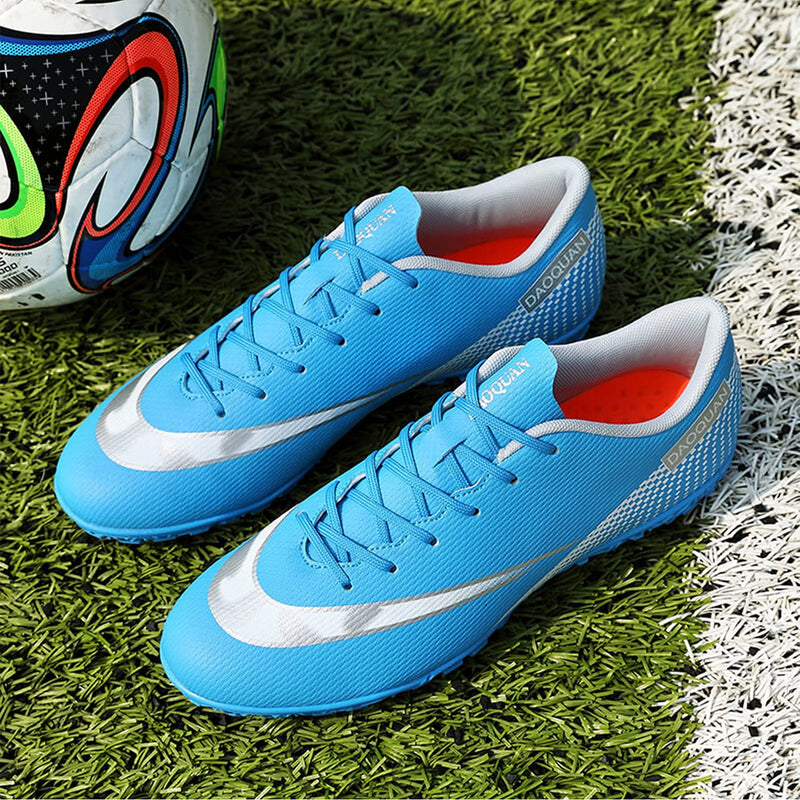 HaloTeam Men's Soccer Shoes Cleats Professional High-Top Breathable Athletic Football Boots for Outdoor Indoor TF/AG 4.5 R2050 Blue - BeesActive Australia