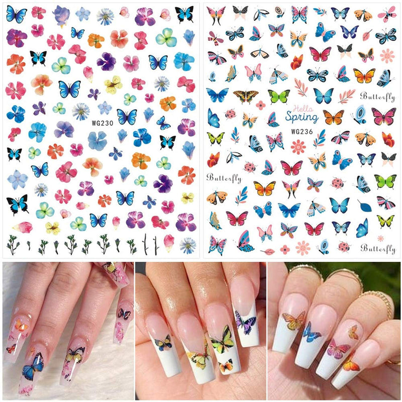 VellMix 3D Butterfly Nail Art Stickers Flower Butterfly Nail Design Supplies Self-Adhesive Butterfly Nail Decals Acrylic Nails Accessories Butterflies Nail Art Foils Manicure Tips(8 Sheets) - BeesActive Australia