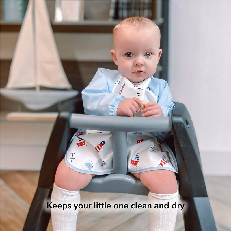 Nuby Coverall Baby Bibs for Toddlers 12 months plus, Long Sleeve Waterproof Weaning Bibs, 3 Pack, Blue Boy - BeesActive Australia