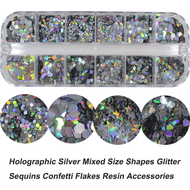 8 Pack Epoxy Resin Nail Art Chunky Glitter Flakes Holographic Silver Butterfly Round Glitter Sequins Flakes and Nail Rhinestone Metal Charms Acrylic Nail Accessories with Tweezers (NailSetA) NailSetA - BeesActive Australia