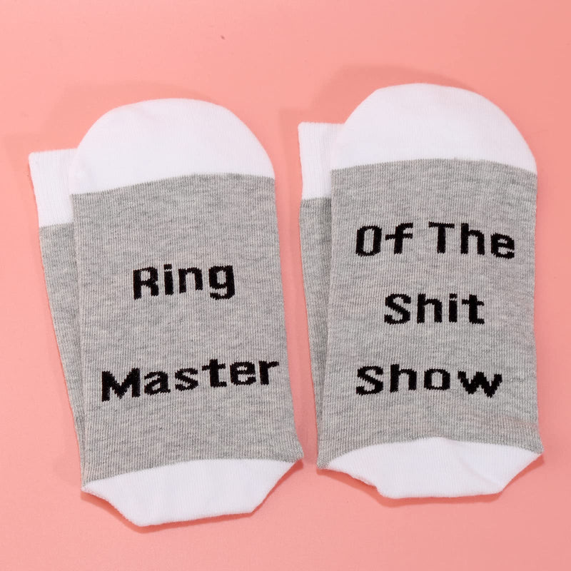 LEVLO Funny Ringmaster Gifts Ring Master Of The Shit Show Socks Mothers Day Gift 2 Pairs/Set - Mid Calf -1 - BeesActive Australia
