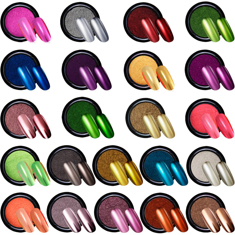 Duufin 22 Colors Chrome Nail Power Metallic Nail Powder for Mirror Effect Nails, Manicure Art Decoration with 22pcs Eyeshadow Sticks, 1g/Jar - BeesActive Australia