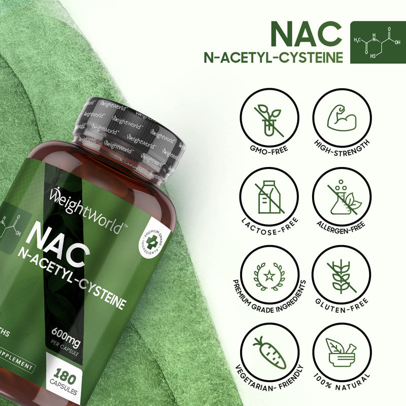 NAC Supplement - 6 Months Supply - NAC N Acetyl Cysteine 600mg - 180 Vegan Capsules - Amino Acid Nutritional Supplement - Highly Bioavailable, Non Toxic & Stable Form -Glutathione Supplement - BeesActive Australia