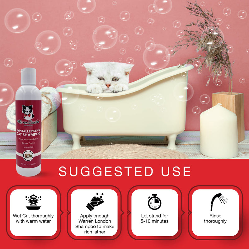 Warren London Hypoallergenic Cat Shampoo and Conditioner | Cat Bath with Shea Butter to Moisturize Dry Skin | Cat Dandruff Shampoo and Cat Dander Allergy Remover | Made in USA - BeesActive Australia