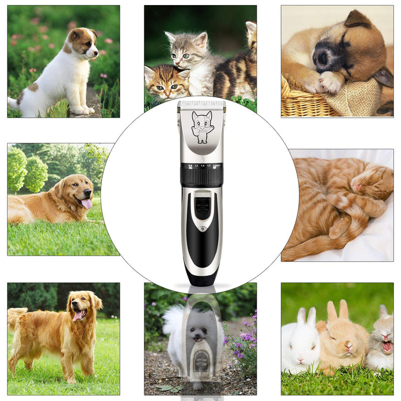 Dog Grooming Kit Clippers, Low Noise, Electric Quiet, Rechargeable, Cordless, Pet Hair Thick Coats Clippers Trimmers Set, Suitable for Dogs, Cats, and Other Pets Silver - BeesActive Australia