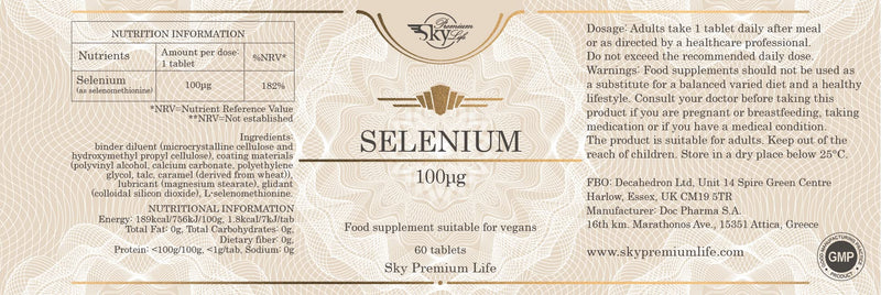 Sky Premium Life Selenium Supplements - 60 Selenium Tablets for Normal Immune System and Thyroid Support Supplement | Vegan Yeast-Free Selenium 100mcg for Hair and Nails Vitamins | 10 Day Supply - BeesActive Australia