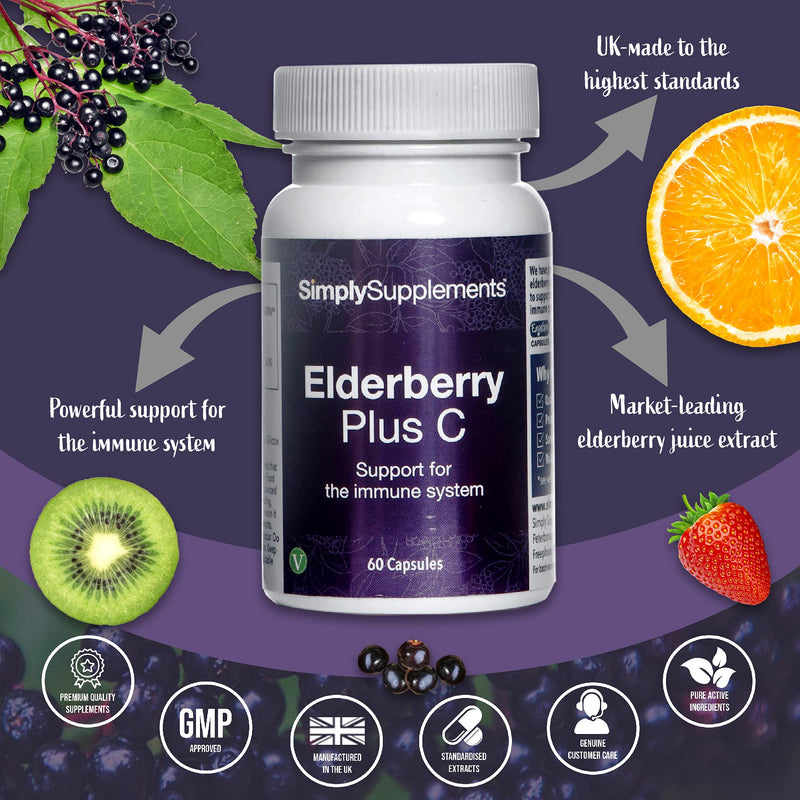 Elderberry Supplement with Vitamin C | 60 Capsules = Up to 2 Month Supply | High Strength Immune System Support - BeesActive Australia