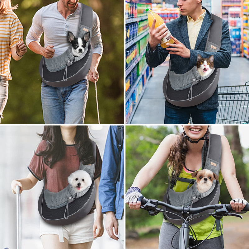 Cuby Pet Dog Sling Carrier Breathable Mesh Hand Free Adjustable Travel Safe Sling Bag Carrier for Puppy Dogs Cats L（12-17 lbs） Black - BeesActive Australia