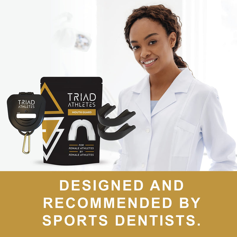 Triad Athletes Sports Mouth Guard for Female Athletes, 2 Pack (Black Out) Custom Fit, Protection for Adults, with Ventilated Case Adult Black Out - BeesActive Australia