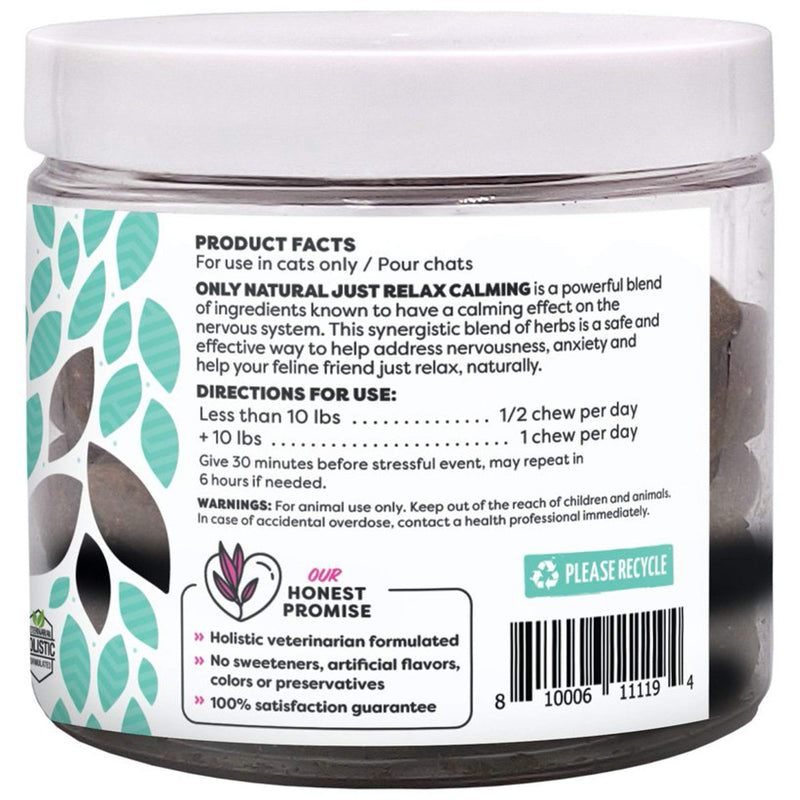 Only Natural Pet Just Relax Herbal Calming Support Chews for Cats with Valerian, Chamomile and Skullcap, Helps Reduce Anxiety, Stress and Promote Relaxation - 60 Soft Chews - BeesActive Australia