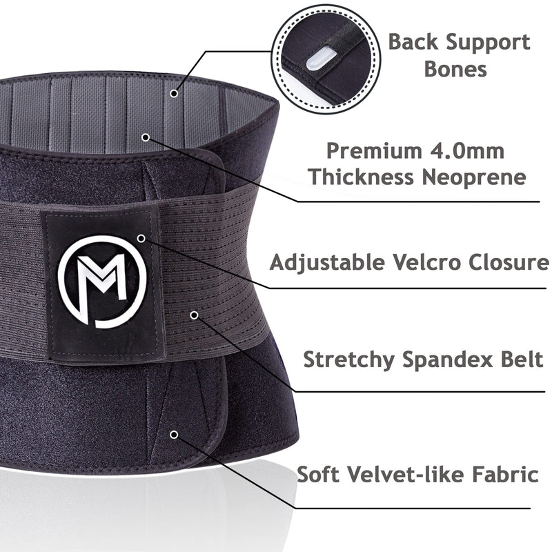 Waist Trimmer Trainer Belt for Women Men Sport Sweat Workout Body Shaper Sauna Black M (Waistline 31"-42") - BeesActive Australia