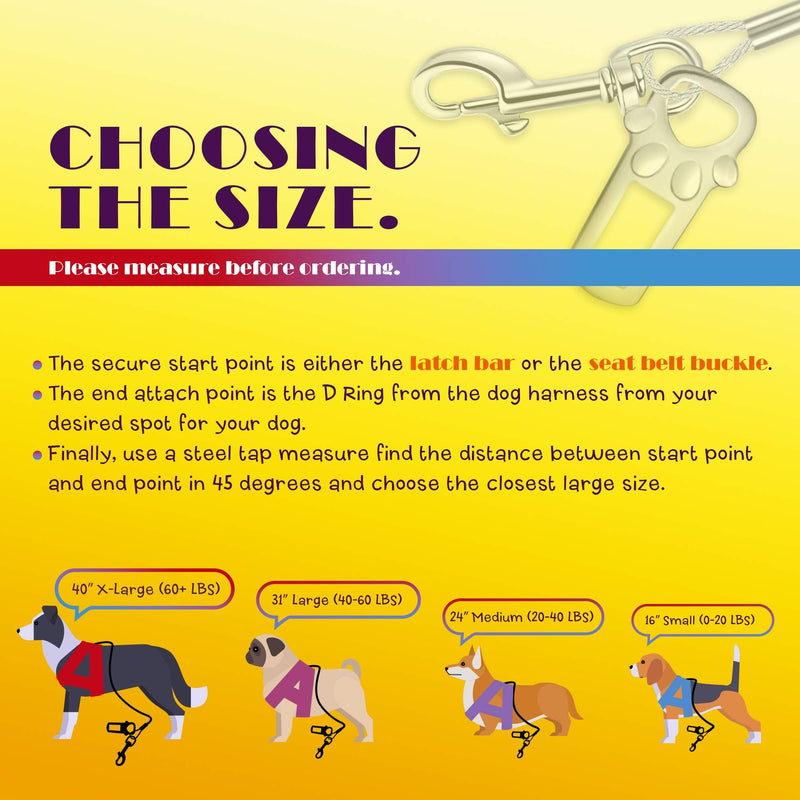 Leash King No Chew/Chew Proof Dog Car Seatbelt Safety Restraint, Dog Tie Out, Puppy Vehicle Seat Belt w/Double Clip & Latch Attachment – Entirely Surgical Stainless Steel - Inches 40-inch - BeesActive Australia