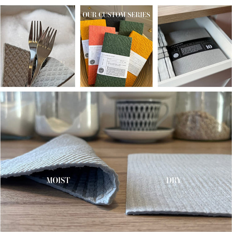 SCANDISH Swedish Dishcloths for Kitchen - 10-Pack Gray Swedish Dish Cloths for Kitchen - Original Swedish Dish Towels - Cellulose Sponge Cloths - Reusable Paper Towels - BeesActive Australia