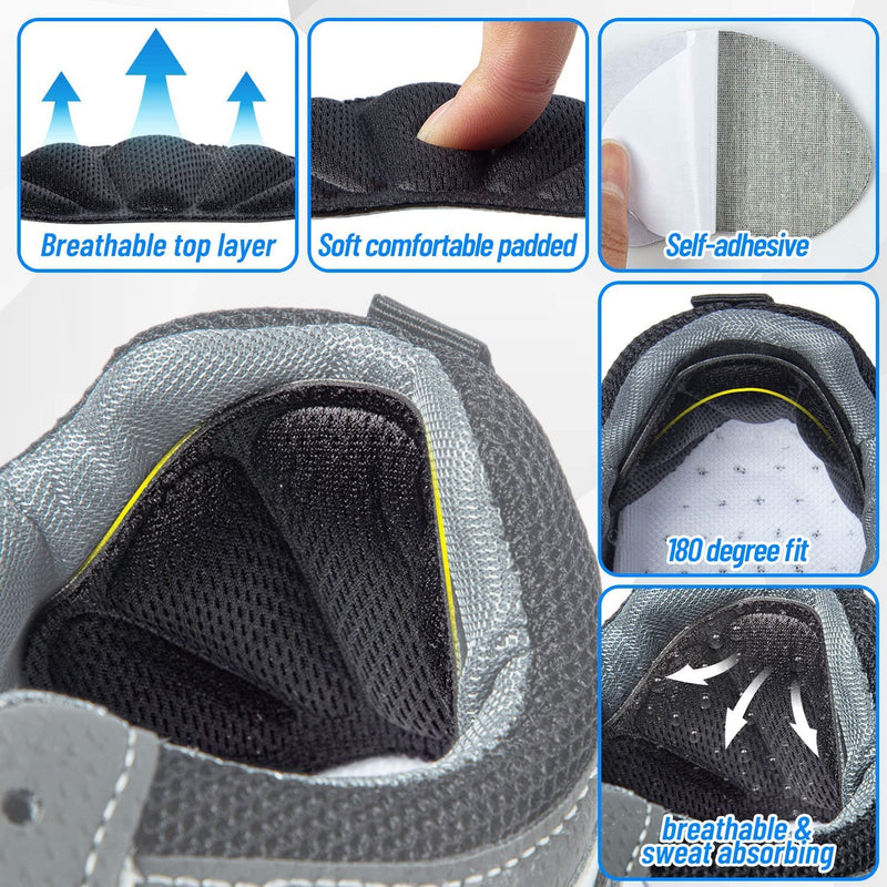 Heel Cushion Pads, 8 Pcs Mesh Self-Adhesive Heel Cushion Inserts for Back of Heel, Heel Grips Pads Prevent Shoes Too Big for Women Men, Black - BeesActive Australia