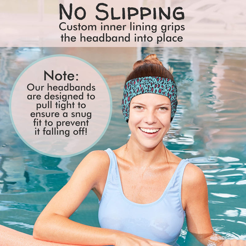 Swimming Headband with Earplugs for Adults by Will & Fox | Helps Prevent Swimmers Ear | Non-Slip Grip | Adjustable Ear Band | Fits Kids 10+ to Adults CHEETAH - BeesActive Australia