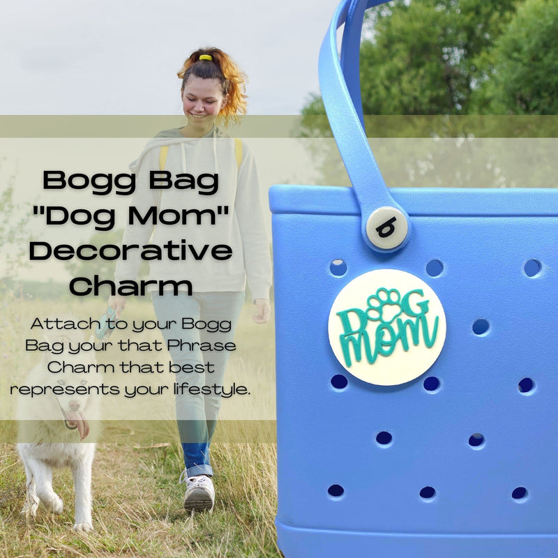 BOGLETS - Dog Mom Charm - Decorative Charm Accessories Compatible with Bogg Bags, Simply Southern and other Tote Bags. - (Teal and White) - BeesActive Australia