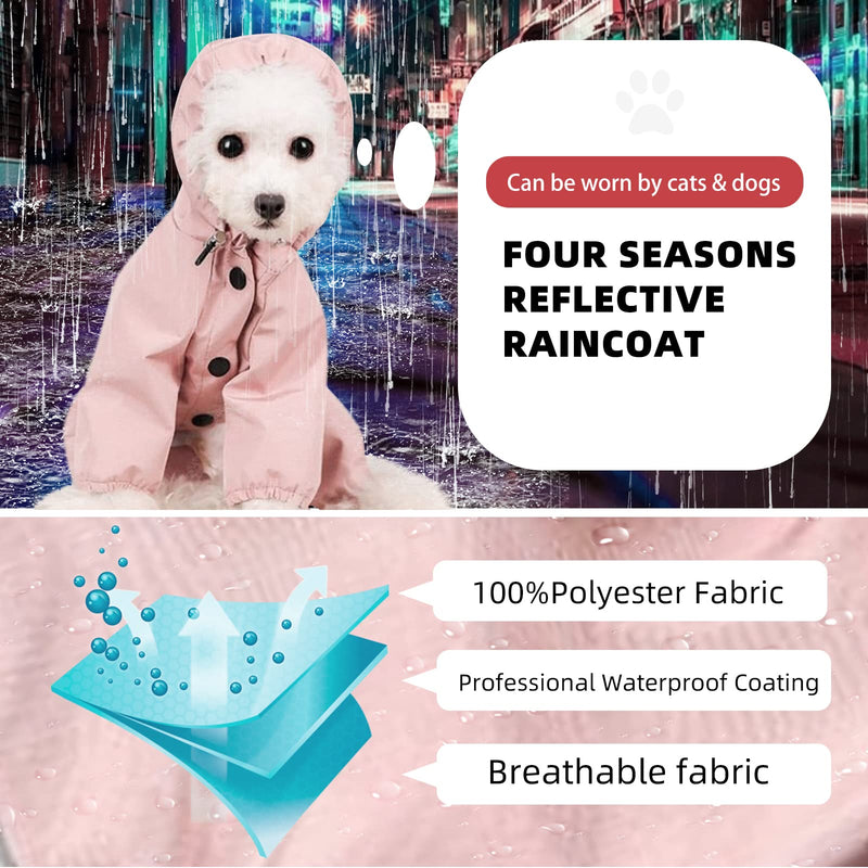 Dog Rain Jacket Adjustable Puppy Dog Raincoats Waterproof Dog 4 Legs Raincoats Coat for Small Medium Dogs Poncho with Reflective Strap Pet Raincoat with Reflective Stripe and Leash Hole Large Pink - BeesActive Australia