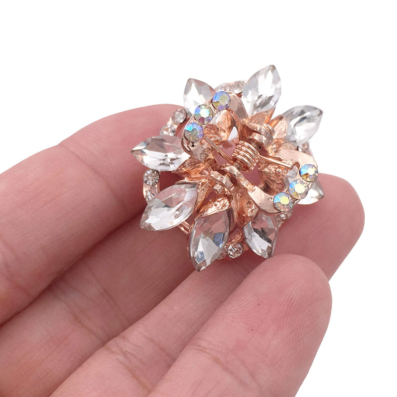 3PCS Crystal Rhinestone Rose Gold Tone Small Metal Hair Claw Clips for Women Girls - BeesActive Australia