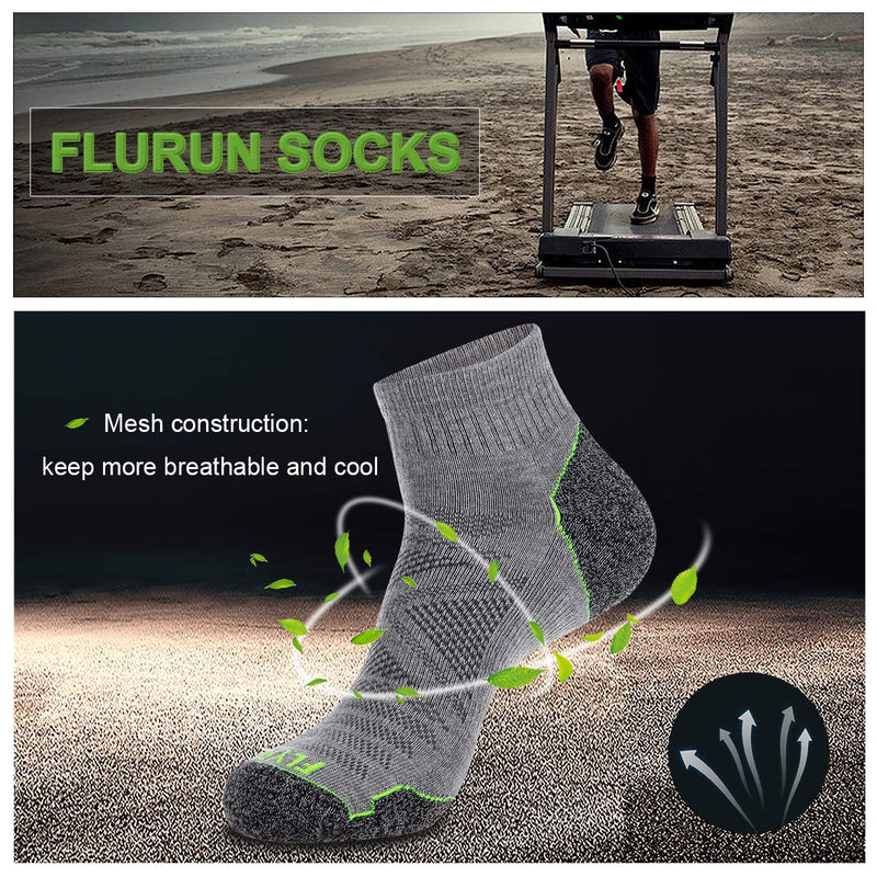 FLYRUN Men's Athletic Ankle Quarter Socks Men Comfort Cushion Moisture Wicking Work Sock 6 Pack A2-grey 6 Pairs - BeesActive Australia