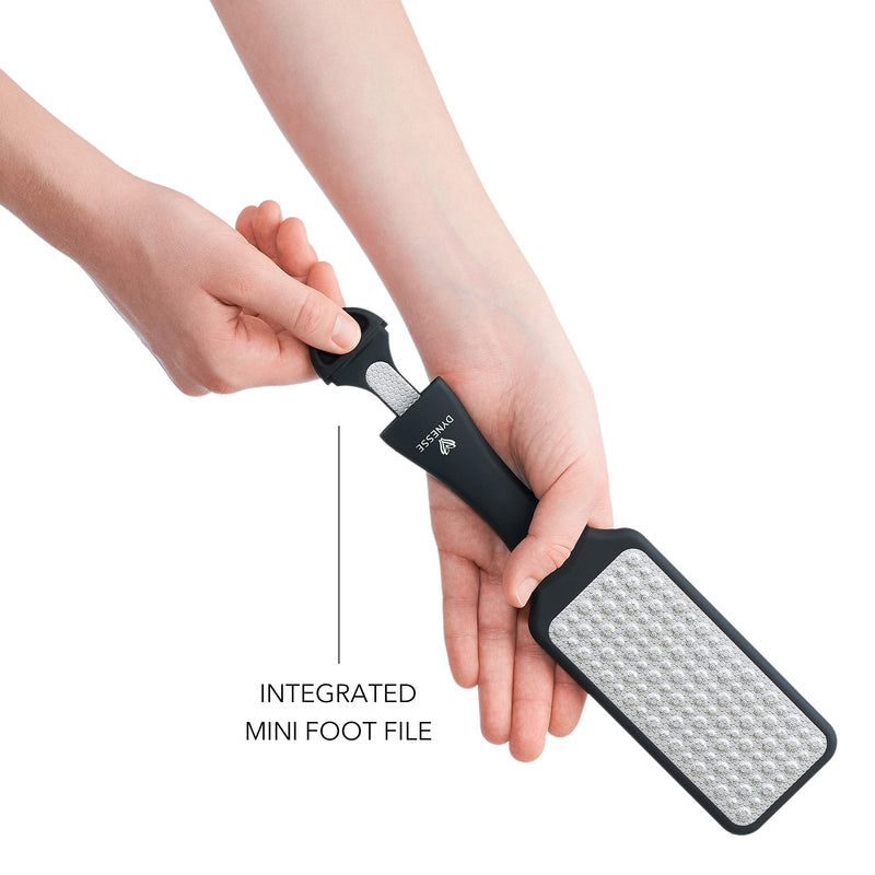 DYNESSE Pedicure Foot File. Professional 3-in-1 Callus Remover with Mini-File. No Risk of Injury. Laser-Cut. Stainless Steel. Foot rasp. Scrubber. Reusable. Ergonomic Handle. Washable. Premium Quality Black - BeesActive Australia