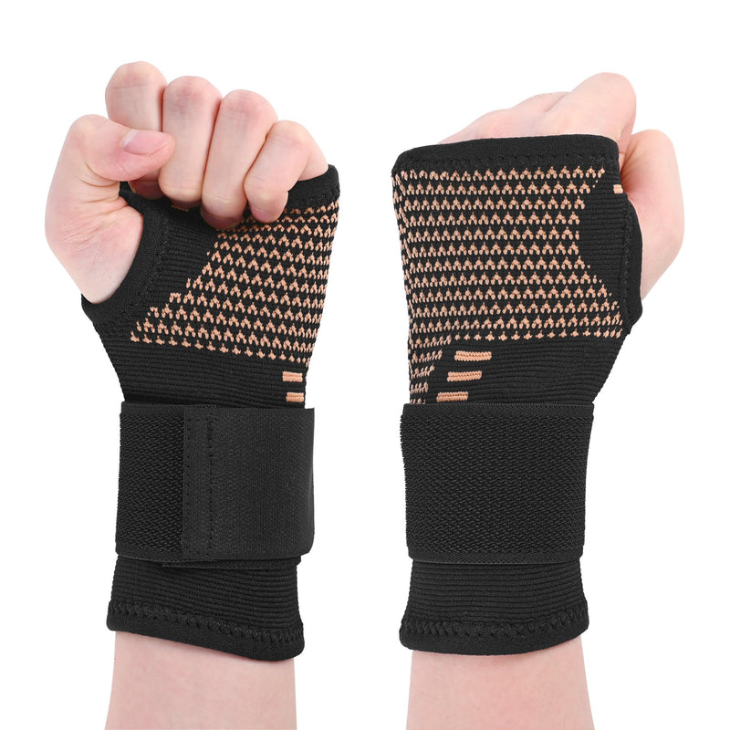 TCOOGO Copper Wrist Compression Sleeves, Wrist Brace Support With Strap for Arthritis, Tendonitis, Sprains,Workout - Comfortable and Breathable-1pack Large(1-Pack) Black - BeesActive Australia