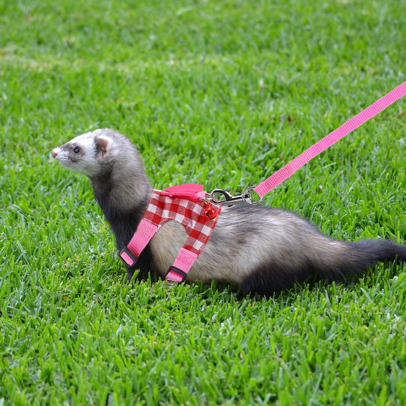Filhome Small Pet Harness Vest and Leash Set with Bowknot and Bell Decor Chest Strap Harness Adjustable Soft Breathable for Outdoor Walking Guinea Pigs, Ferret, Chinchilla Pink - BeesActive Australia
